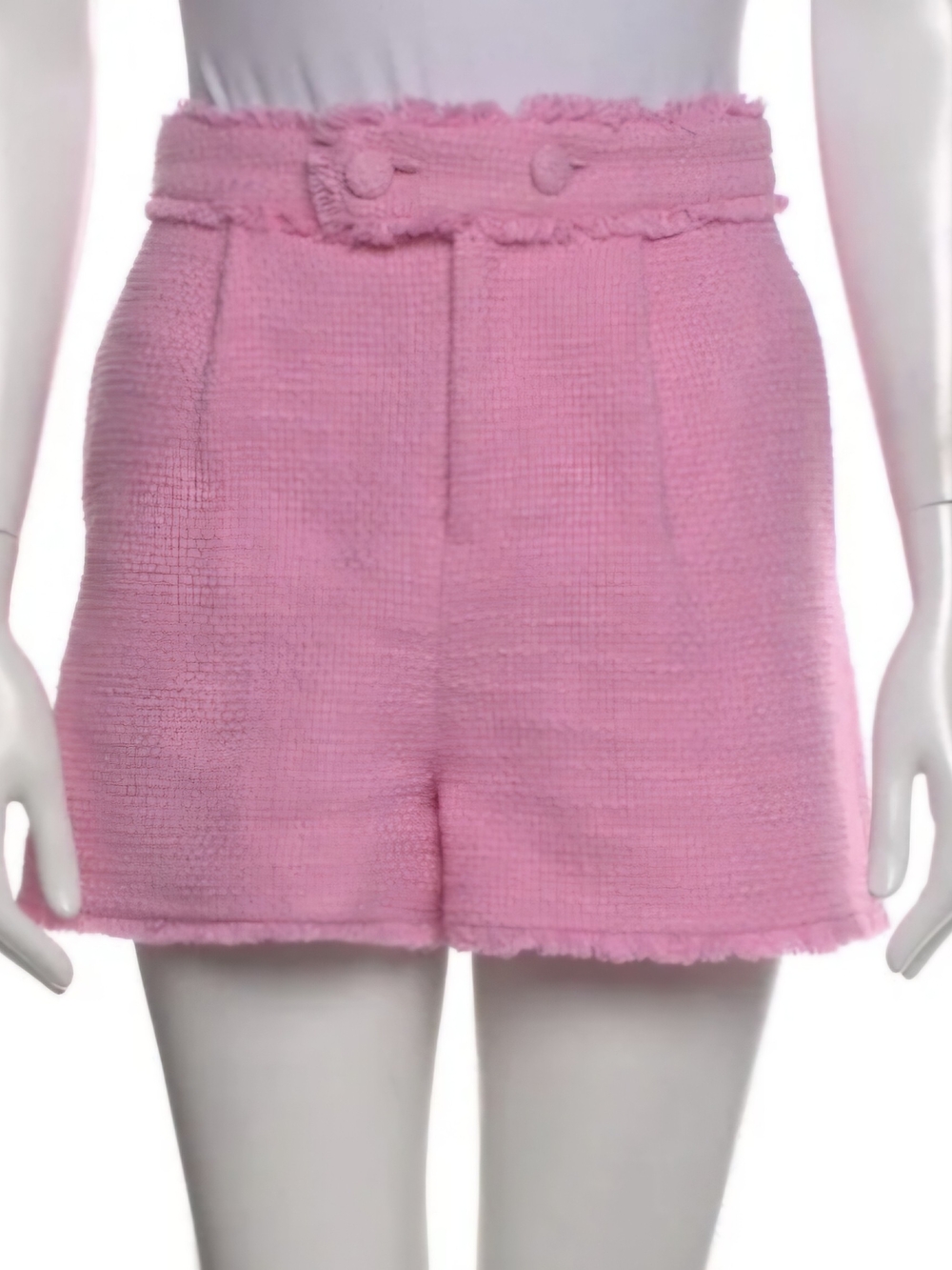 cinq a sept Pink High-Waist Tweed Fringe Shorts